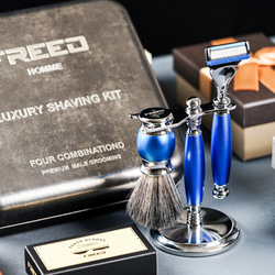【FREED】五刀式刮鬍刀豪華禮盒四件組 - 藍色  男性友人禮物 情人節禮物 客製化送禮 父親節禮物 第1張的照片