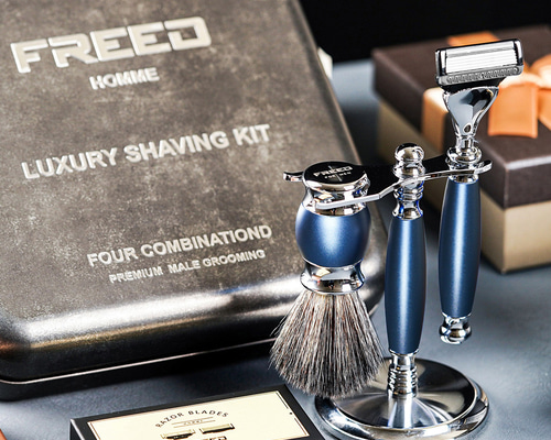 フリード】5枚刃カミソリ 高級ギフトボックス 4個セット - ブルー 男性