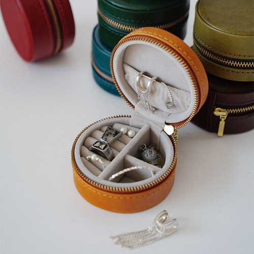 超便利で可愛らしい丸型本革アクセサリー収納ボックス その他ケース