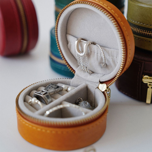 牛革　レザー　アクセサリー入れ　小物入れ　ハンドメイド 超便利で可愛らしい丸型本革アクセサリー収納ボックス その他ケース