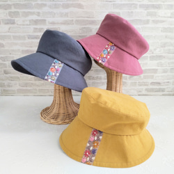 Sサイズ 小さい 小柄な人のつば広帽子:ローズ ピンク サイズ調整付き インド刺繍リボン 春帽子 母の日 プレゼント 11枚目の画像