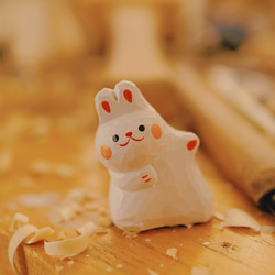 愛い　木彫りの   ウサギ匹　置物 ギフト　プレゼント　ギフトラッピング 8枚目の画像