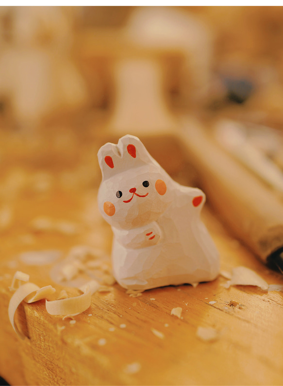愛い　木彫りの   ウサギ匹　置物 ギフト　プレゼント　ギフトラッピング 8枚目の画像