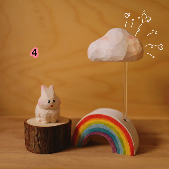 愛い　木彫りの   虹の雲　置物 ギフト　プレゼント　ギフトラッピング 10枚目の画像