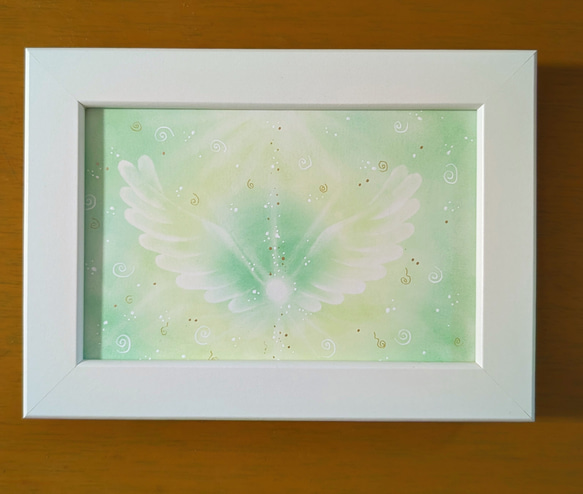 ヒーリングアート　天使の翼グリーン　パステルアート 2枚目の画像