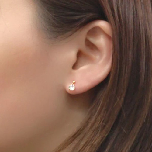 10金【ジルコニア一粒ピアス】イエローゴールド K10刻印入 ペア 日本製