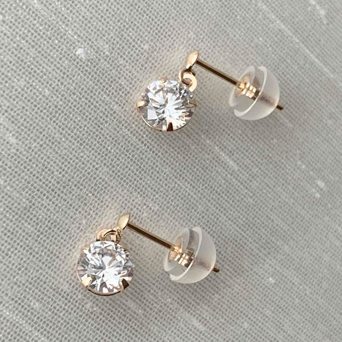 10金【ジルコニア一粒ピアス】イエローゴールド K10刻印入 ペア 日本製