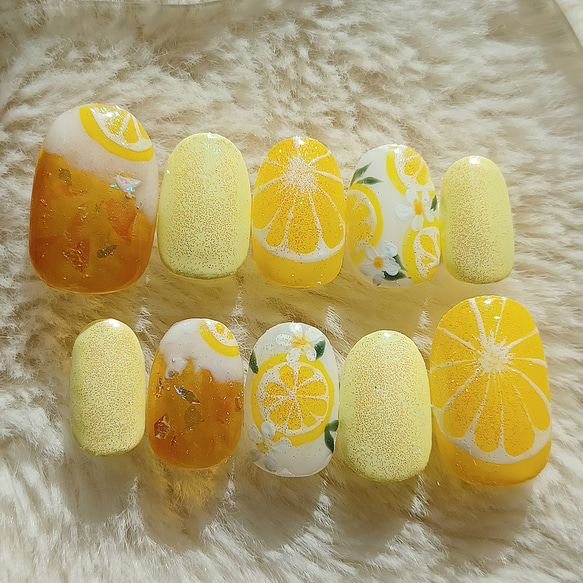 受注製作】レモンティーフラワー ネイルチップ No.157 ネイルチップ  