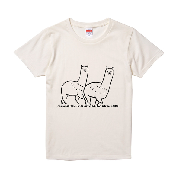 おさんぽアルパカTシャツ(バニラホワイト） 1枚目の画像