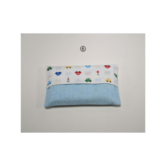 ミニポケットティッシュケース（単品）10.5×7 入園入学　男の子　車　くるま　チェック　ブルー　水色 7枚目の画像