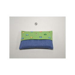 ミニポケットティッシュケース（単品）10.5×7 入園入学　男の子　車　くるま　チェック　ブルー　水色 6枚目の画像