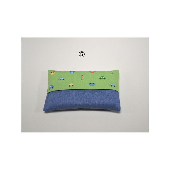 ミニポケットティッシュケース（単品）10.5×7 入園入学　男の子　車　くるま　チェック　ブルー　水色 6枚目の画像