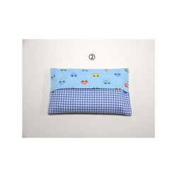 ミニポケットティッシュケース（単品）10.5×7 入園入学　男の子　車　くるま　チェック　ブルー　水色 3枚目の画像