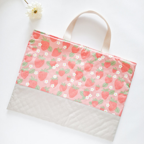 サイズ変更可能】いちご畑のレッスンバッグ 韓国生地 入園入学 サイズ  