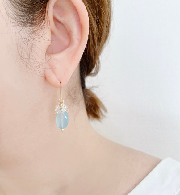 【14kgf】海藍玉髓水晶耳環/耳環 第9張的照片