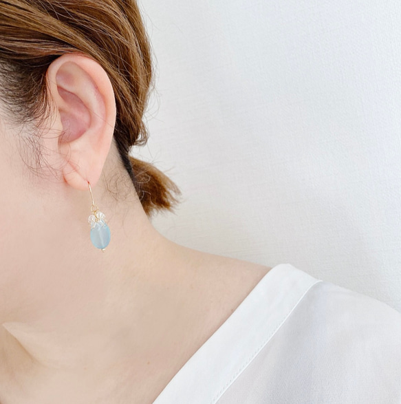 【14kgf】海藍玉髓水晶耳環/耳環 第10張的照片