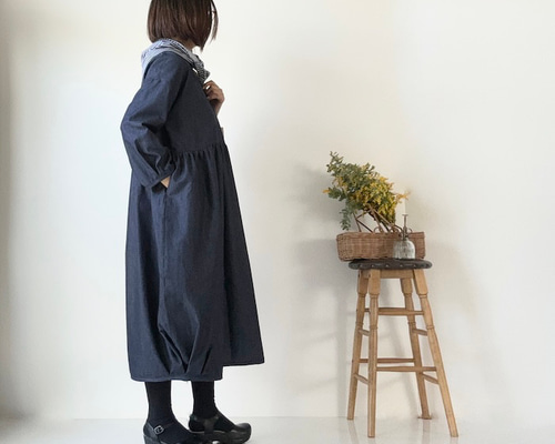 沙羅　藍染ワンピース　チュニック　インディゴ 沙羅 藍染ワンピース チュニック インディゴ