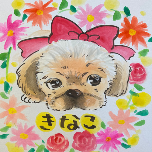 似顔絵 ペット似顔絵 色紙サイズ 絵画 natsumike 通販 17408588