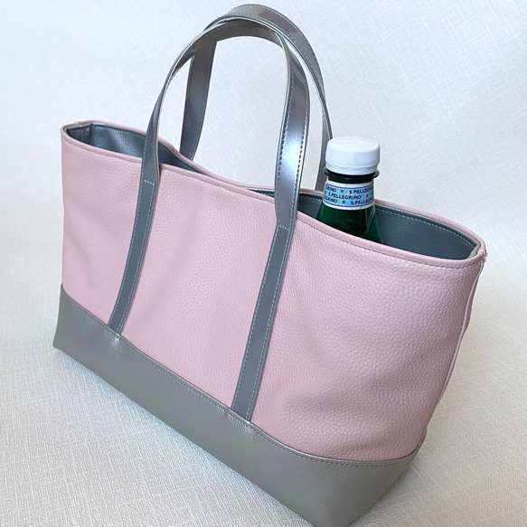 スッキリ片付く桜ピンクの横長トートバッグ　シルバーシリーズ 3枚目の画像