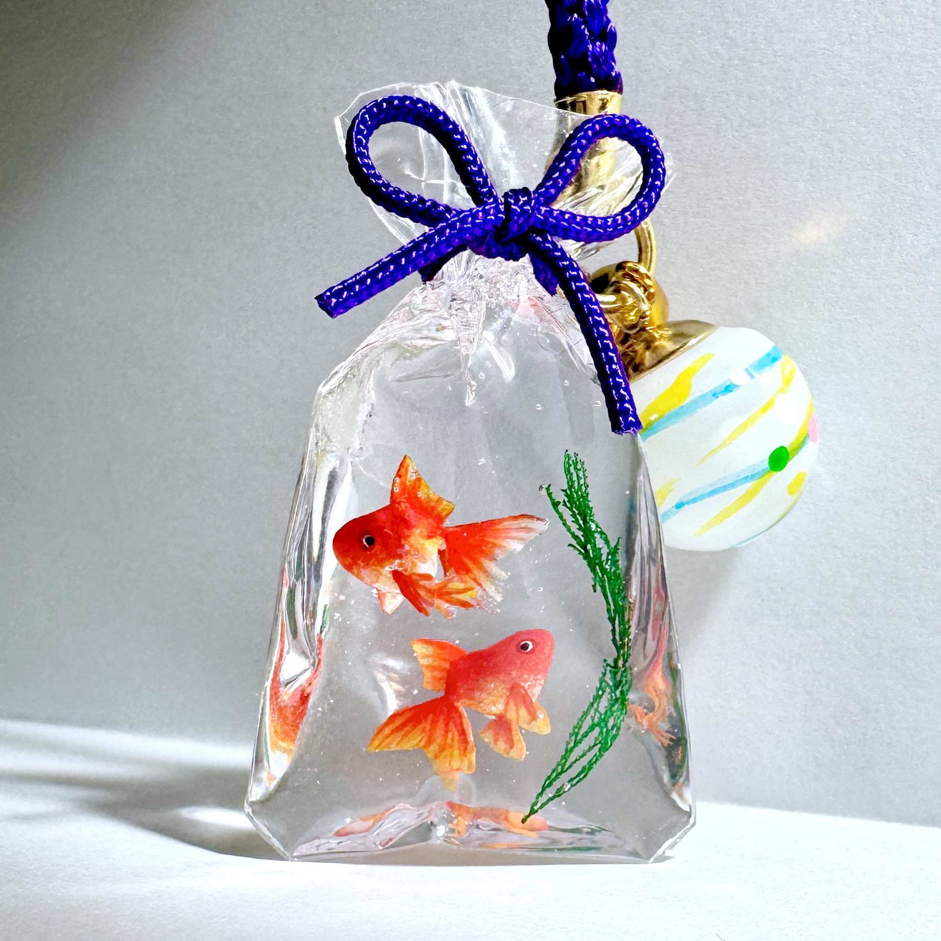 帯飾り　「金魚切子」　根付　ストラップ　キーホルダー 帯飾り 「金魚切子」 根付 ストラップ キーホルダー 再販】硝子