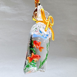 縁日の金魚袋　大（和金二匹）　根付　帯飾り　キーホルダー　ミニチュア 8枚目の画像