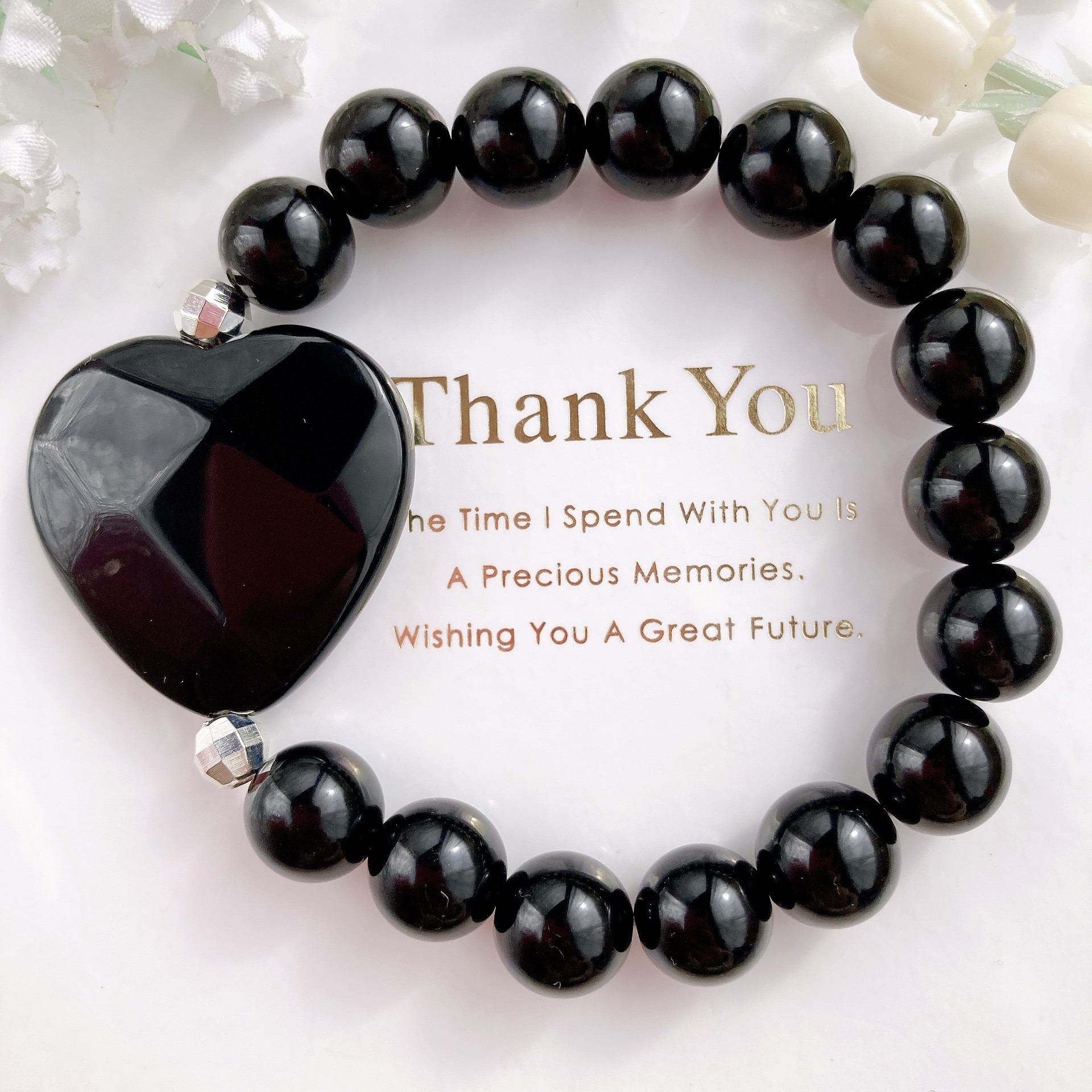 大粒オニキスハートちゃん天然石ブレスレット