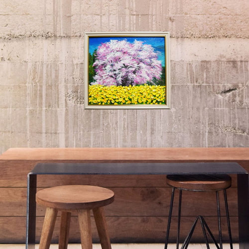 油絵 油彩 油彩画 絵 絵画 【菜の花と大桜】 油絵 油彩 油彩画 絵 絵画 【菜の花と大桜】 絵画 HR 通販