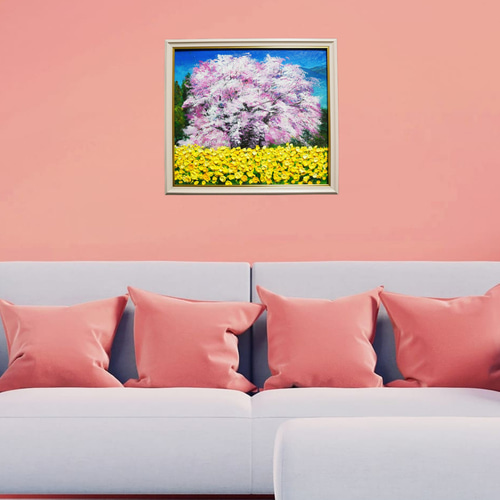 油絵 油彩 油彩画 絵 絵画 【菜の花と桜】 油絵 油彩 油彩画 絵 絵画 【菜の花と桜】 - メルカリ