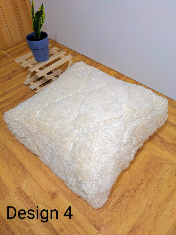 モロッコベニワレンプフ-No11-14　ホワイト　ウール　ラグ　クッション　 11枚目の画像