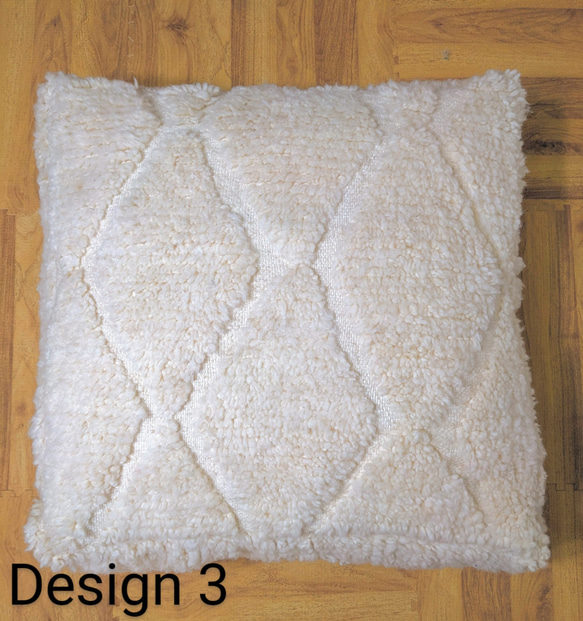 モロッコベニワレンプフ-No11-14　ホワイト　ウール　ラグ　クッション　 9枚目の画像