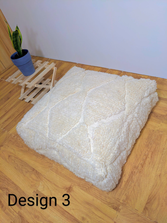 モロッコベニワレンプフ-No11-14　ホワイト　ウール　ラグ　クッション　 8枚目の画像