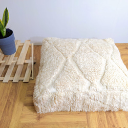 モロッコベニワレンプフ-No11-14　ホワイト　ウール　ラグ　クッション　 2枚目の画像