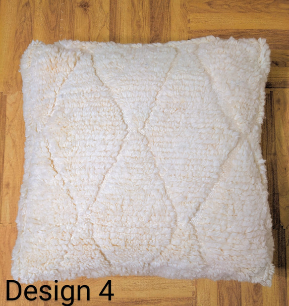 モロッコベニワレンプフ-No11-14　ホワイト　ウール　ラグ　クッション　 10枚目の画像