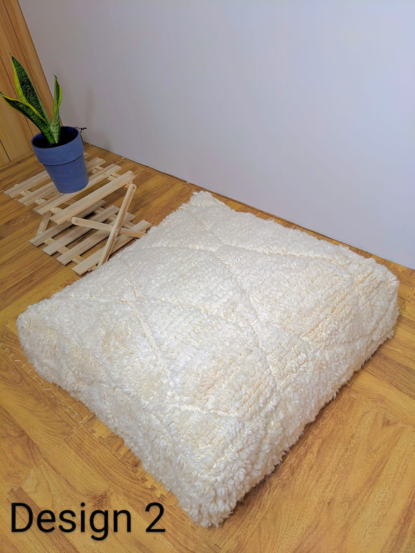 モロッコベニワレンプフ-No11-14　ホワイト　ウール　ラグ　クッション　 6枚目の画像