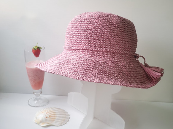 カスタマイズされた夏の太陽の帽子ダークブルー女性の帽子ラフィア麦わら帽子かぎ針編みフック手編み可動タッセルロープ 3枚目の画像