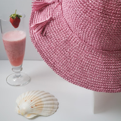 カスタマイズされた夏の太陽の帽子ダークブルー女性の帽子ラフィア麦わら帽子かぎ針編みフック手編み可動タッセルロープ 7枚目の画像