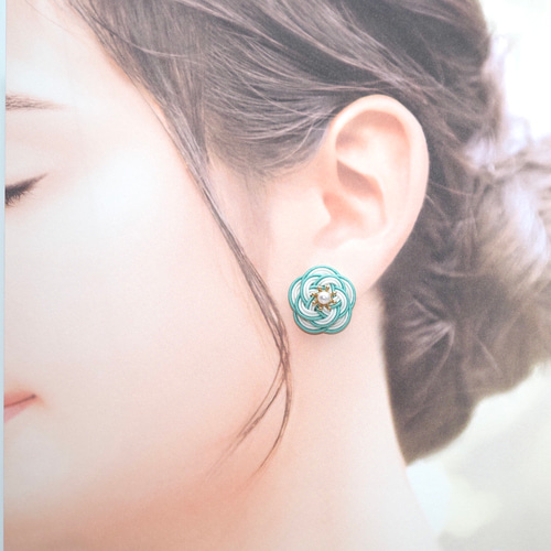 水引 ピアス 梅結び 和風 アイスラリマー 天然石ピアス 梅結び 天然石