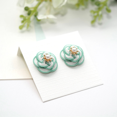 水引 ピアス 梅結び 和風 アイスラリマー 梅結び 天然石 天然石ピアス