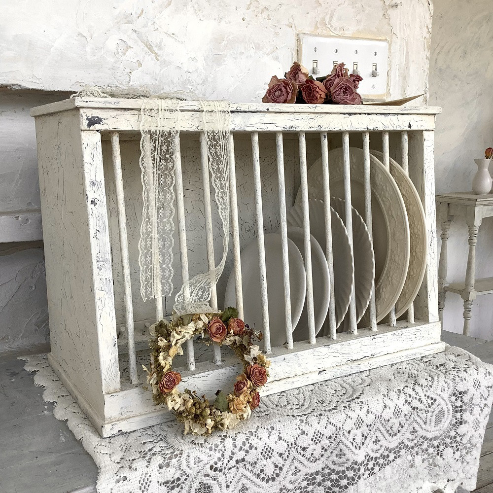 【受注制作】ディッシュラック・プレートラック・置き型・フレンチシック・シャビーシック・ホワイト・フレンチカントリー