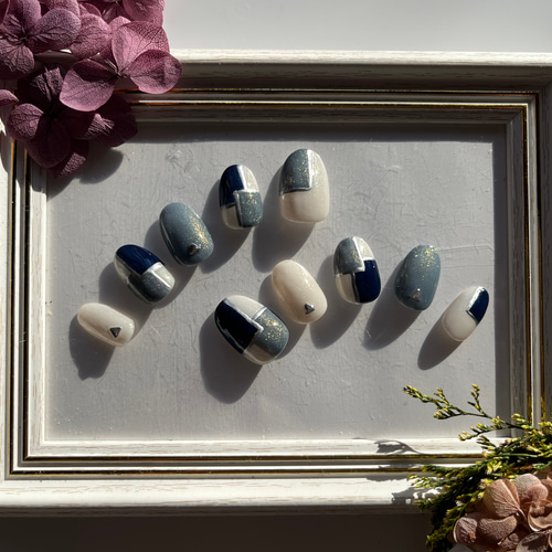 くすみネイビーネイル見本/オーダー/オーダーメイド/ネイルチップ