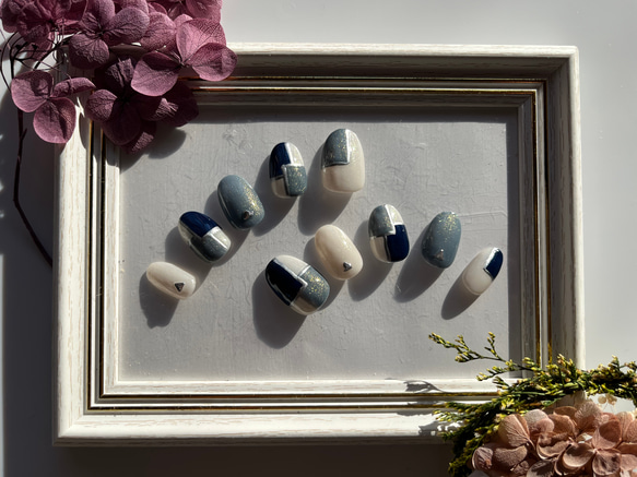 くすみネイビーネイル見本/オーダー/オーダーメイド/ネイルチップ