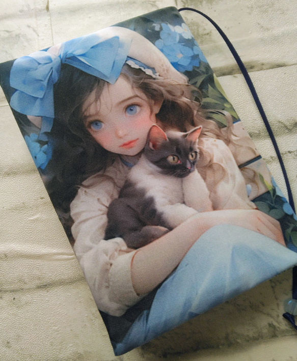 【文庫】ブックカバー　猫ちゃんと女の子① 1枚目の画像
