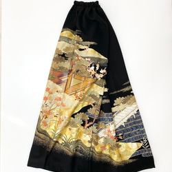黒留袖着物リメイクウエストゴムロングスカート【超ロング丈】送料無料フリーサイズ1点物着物リメイクスカートNO.1840 5枚目の画像
