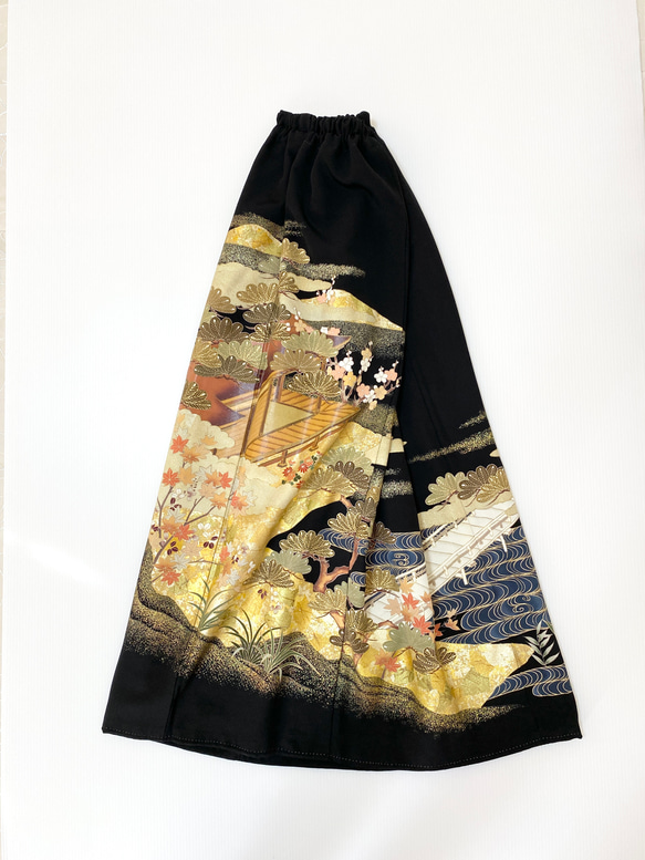 黒留袖着物リメイクウエストゴムロングスカート【超ロング丈】送料無料フリーサイズ1点物着物リメイクスカートNO.1840 5枚目の画像