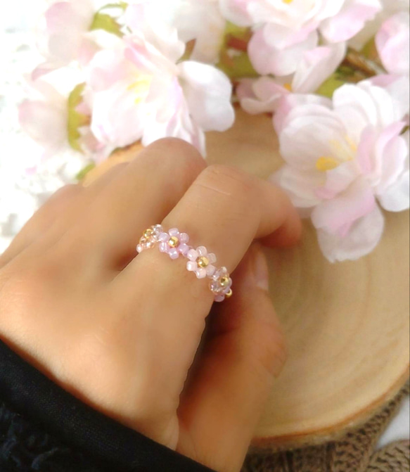 No.198❁⃘*.3colorリング❁⃘*.ピンク ゴールド 春 桜 大人可愛い 送料込み 2枚目の画像