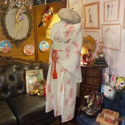着物 洗える 化繊 ワンピース ドレス ハンドメイド リメイク 帯サッシュベルト KW-308 5枚目の画像