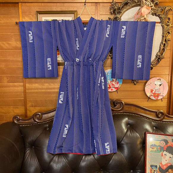 単衣着物 洗える 化繊 ワンピース ドレス ハンドメイド リメイク 帯サッシュベルト  KW-310 7枚目の画像