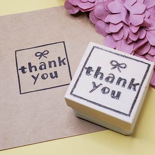 thank you リボン 四角 消しゴムはんこ はんこ・スタンプ