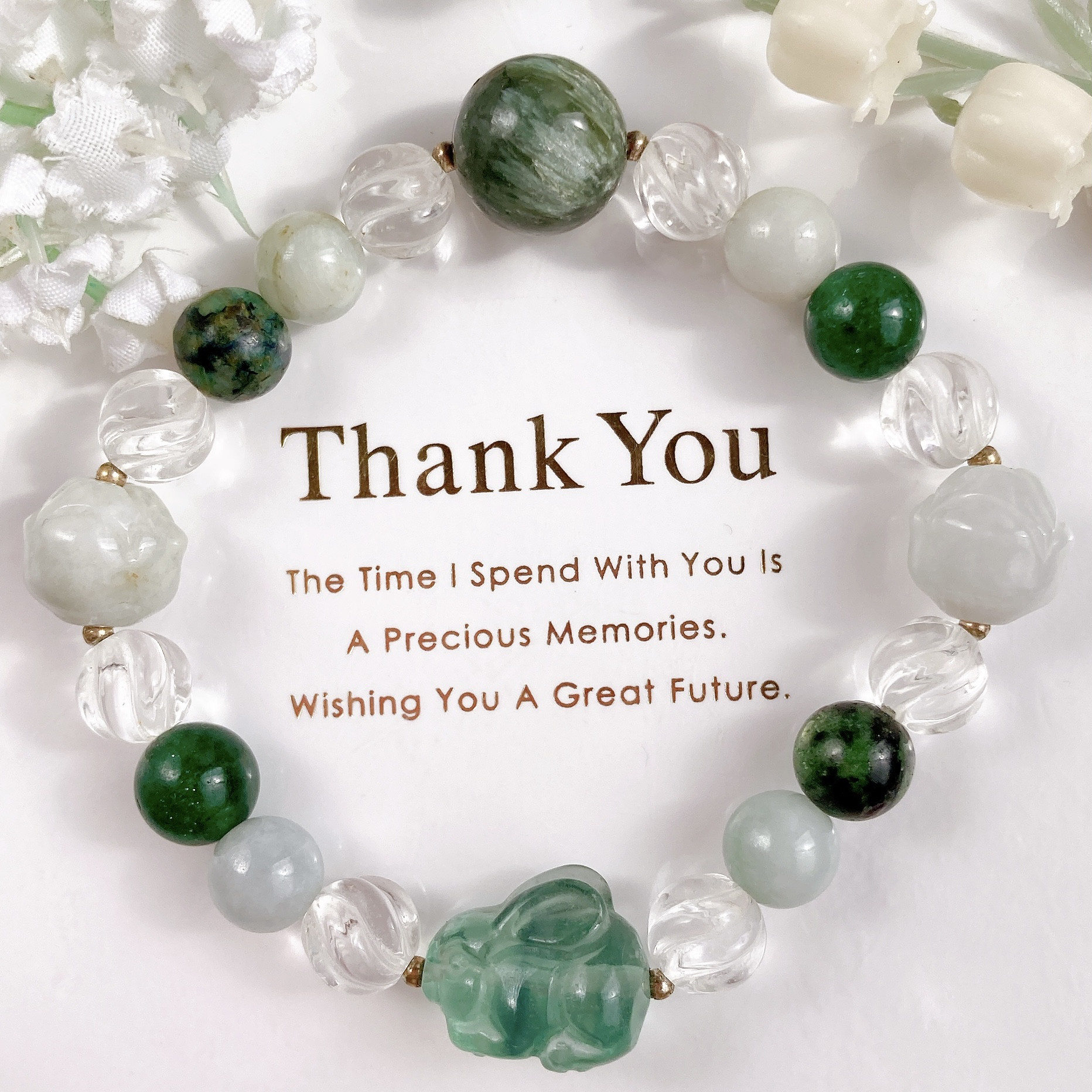 ˚✧₊⁎一点のみ˚✧₊⁎癒し˚✧₊⁎フローライトうさぎちゃん翡翠蓮の花セラフィナイト天然石ブレスレット