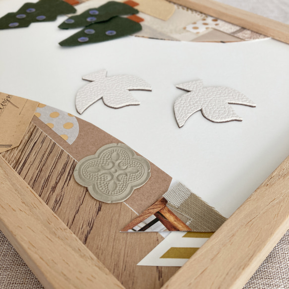 【A4フレーム】額縁 コラージュアート『コトリたちの小旅行』 額 木製 1点物 ハンドメイド インテリアアート 4枚目の画像